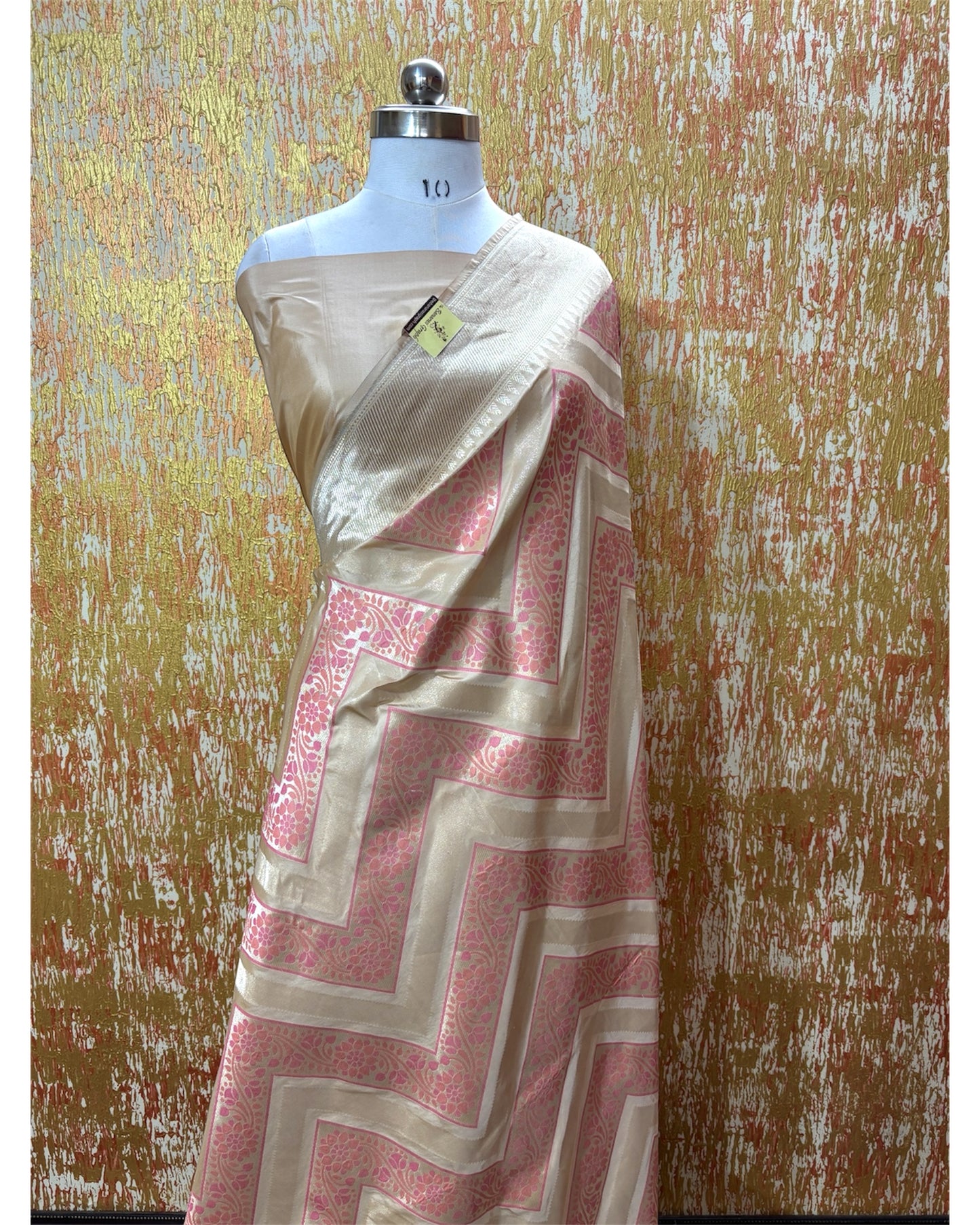 Tussar Pure Katan Handloom Silk - Zig Zag Jaal Work With Meenakari Banarasi Saree