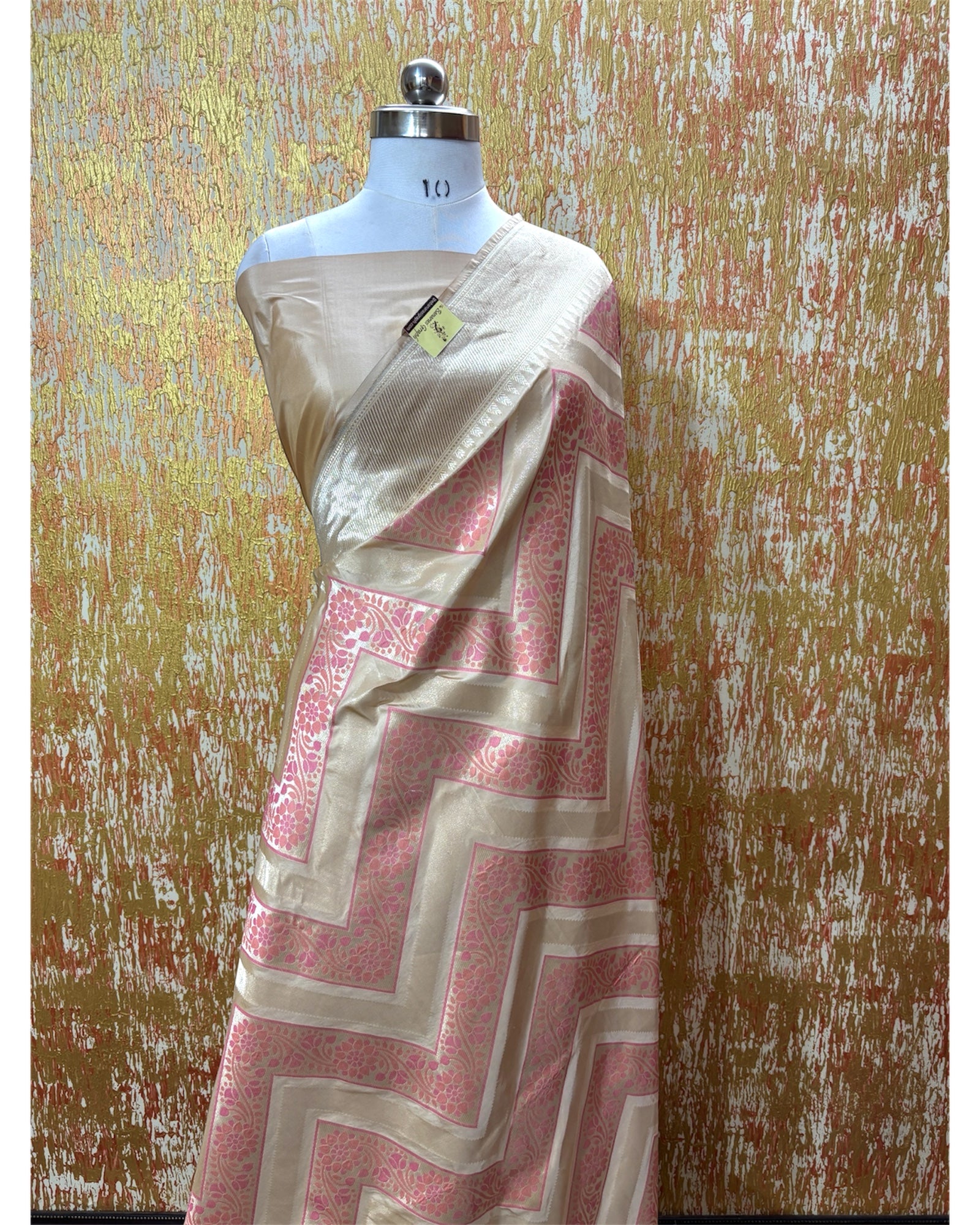 Tussar Pure Katan Handloom Silk - Zig Zag Jaal Work With Meenakari Banarasi Saree