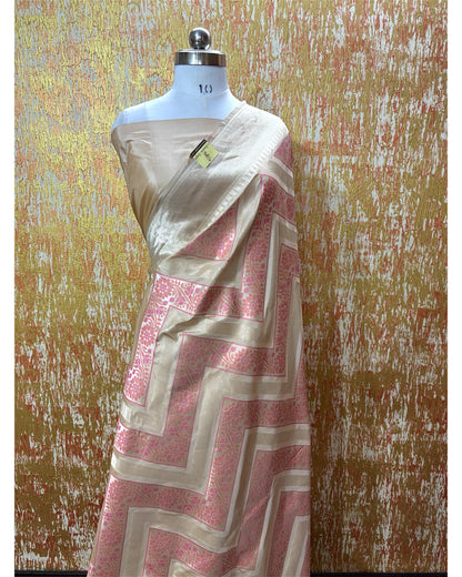 Tussar Pure Katan Handloom Silk - Zig Zag Jaal Work With Meenakari Banarasi Saree