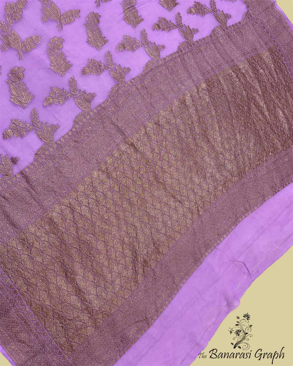 Purple Khaddi Georgette Antique Zari - All Over Jaal Work Pure Banarasi Saree