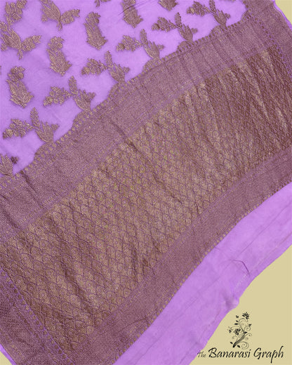 Purple Pure Khaddi Georgette Antique Zari - All Over Jaal Work Banarasi Saree