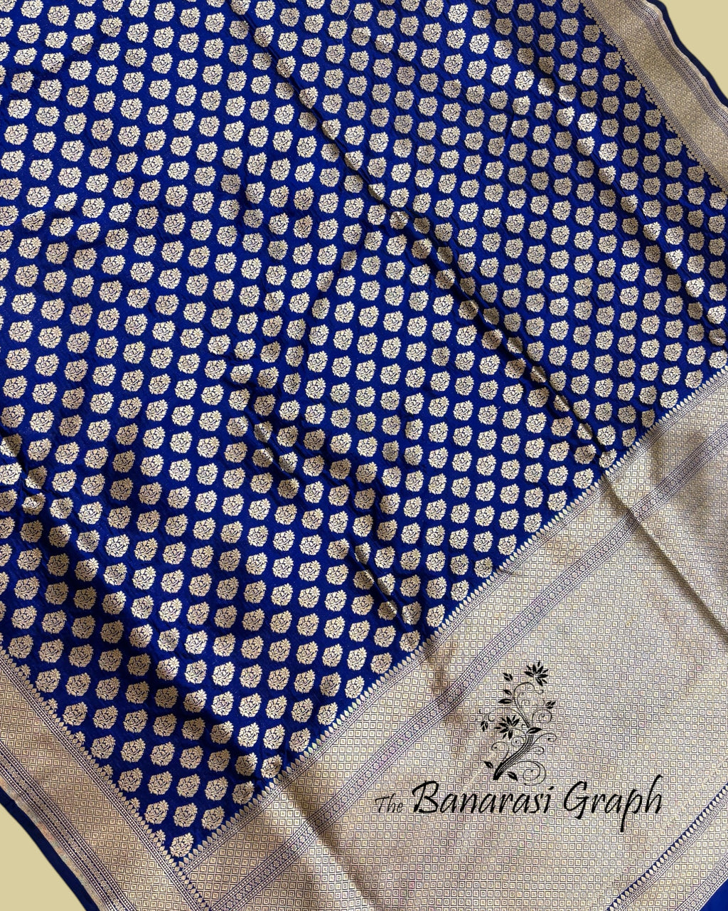 Royal Blue Pure Katan Handloom Silk - All Over Booti Work Banarasi Saree