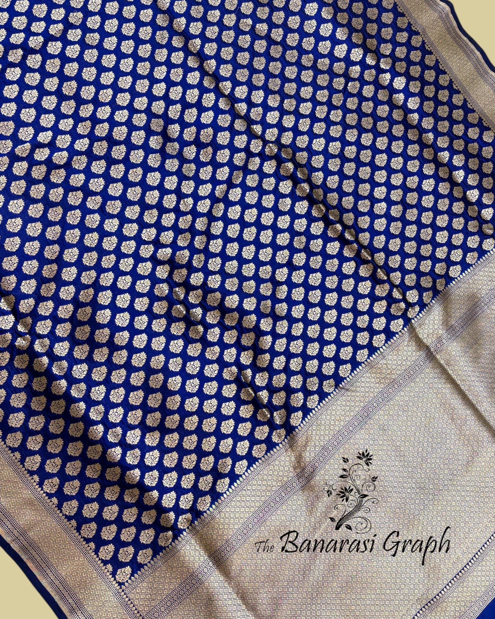 Royal Blue Pure Katan Handloom Silk - All Over Booti Work Banarasi Saree