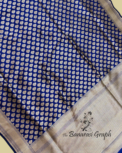 Royal Blue Pure Katan Uppada Handloom Silk - All Over Booti Work Banarasi Saree