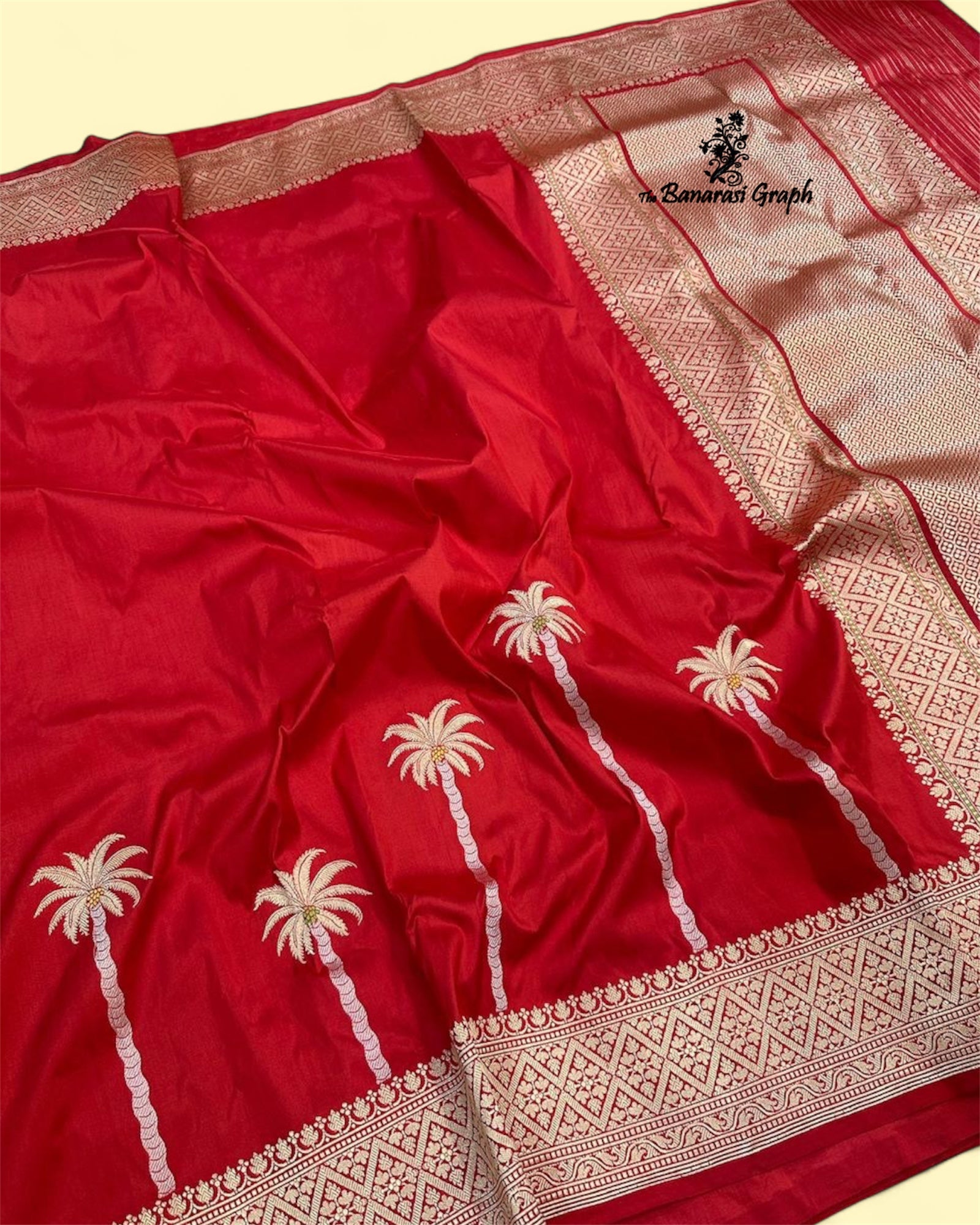 Red Pure Katan Handloom Silk - Kadhua Motifs with Meenakari Banarasi Saree