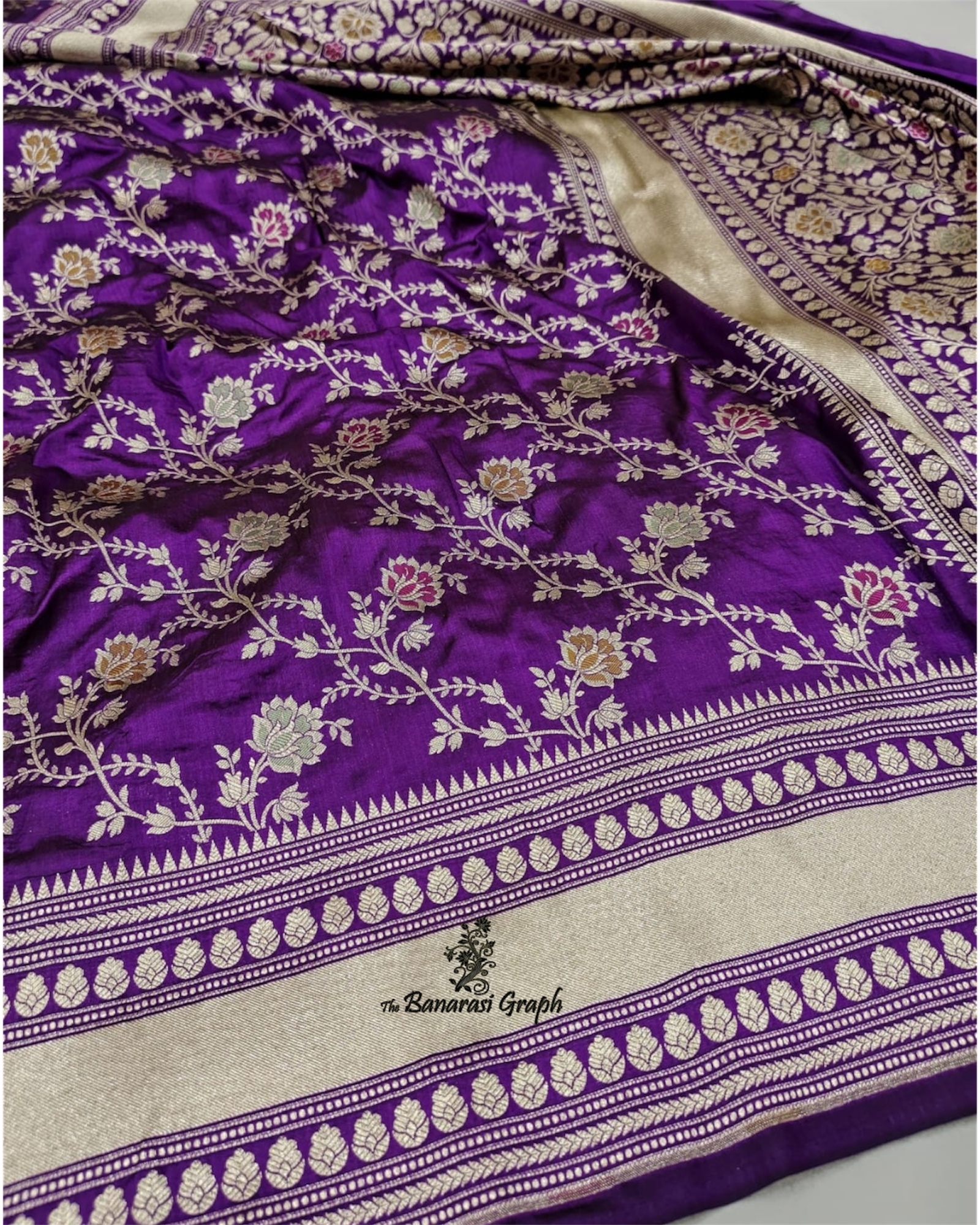 Purple Pure Katan Handloom Silk - All Over Jaal Work with Meenakari Banarasi Saree