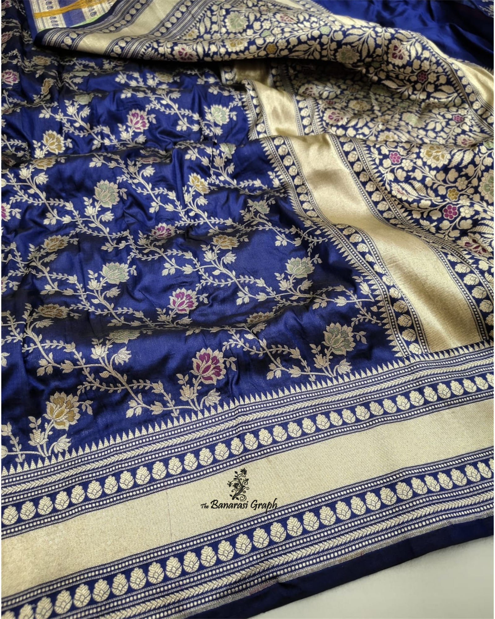 Blue Pure Katan Handloom Silk - All Over Jaal Work with Meenakari Banarasi Saree