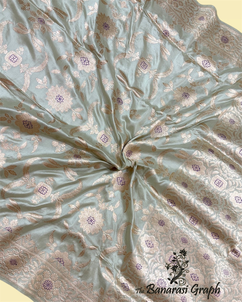 Pista Pure Katan Handloom - All Over Jaal Work Kadhua Motifs with Meenakari Banarasi Saree