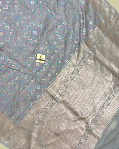 Grey Pure Katan Handloom Silk - All Over Jaal Work With Meenakari Banarasi Saree
