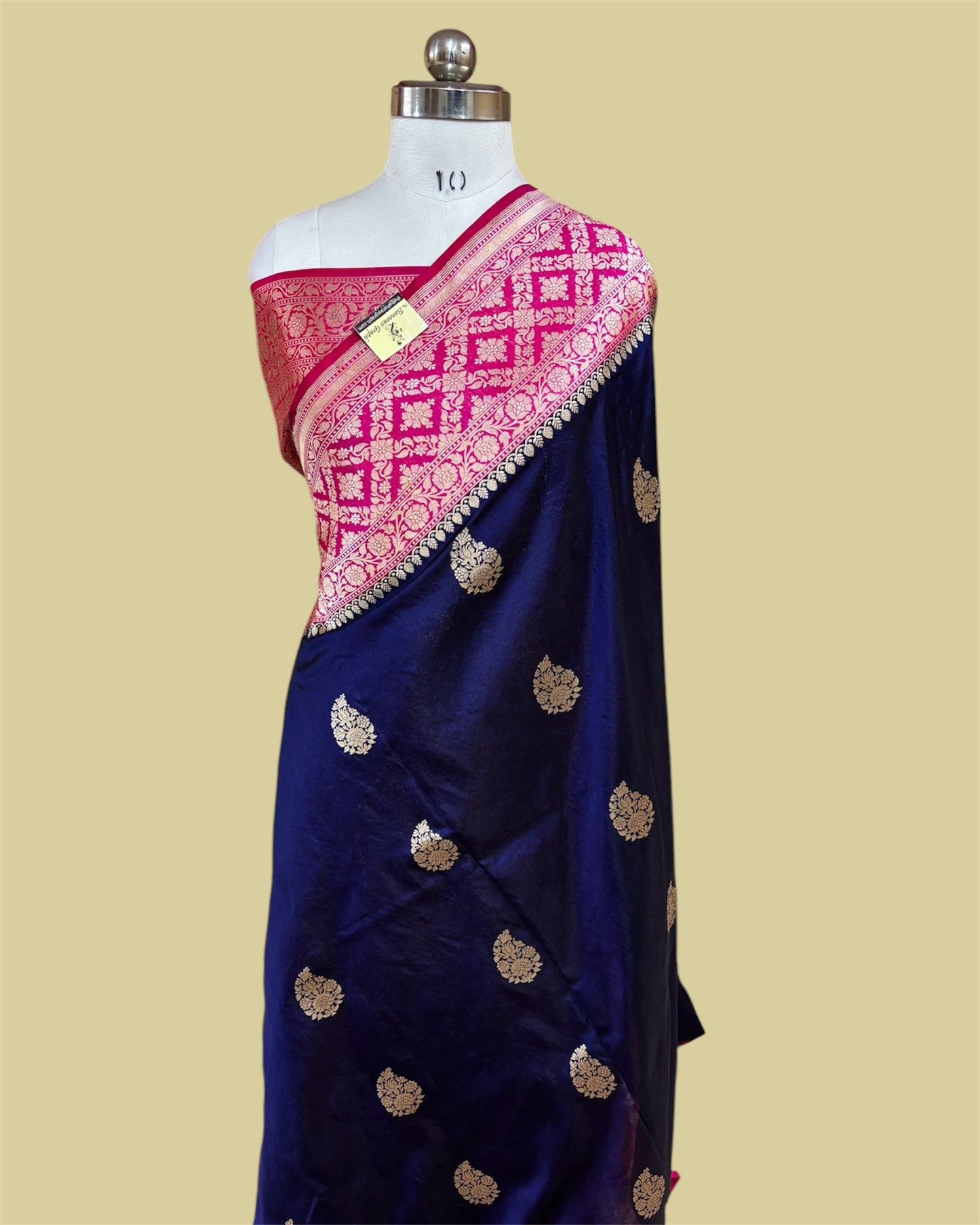 Dark Blue Pure Katan Handloom Silk - Kadhua Motifs All Over Boota Work Banarasi Saree