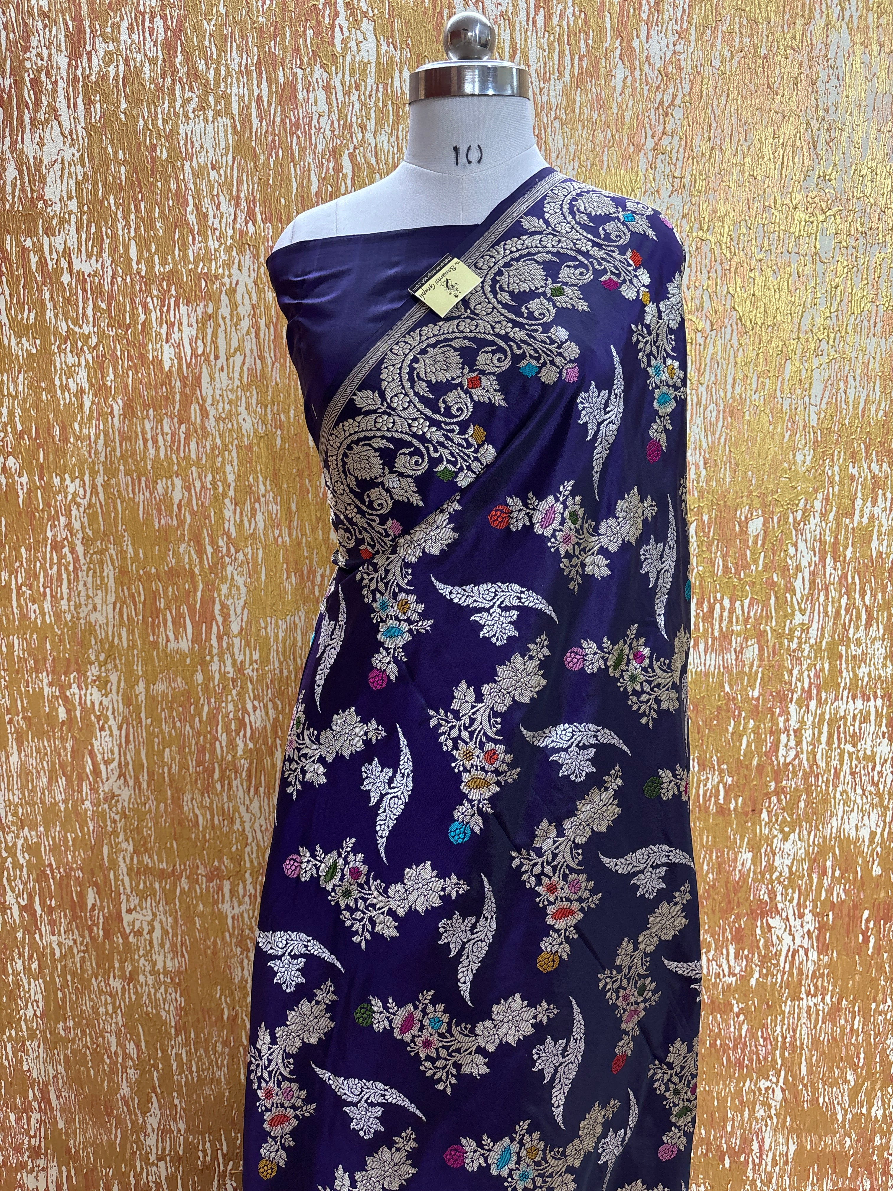 Blue Pure Katan Handloom Silk - All Over Kadhua Jaal Work Sona Rupa with Meenakari Banarasi Saree