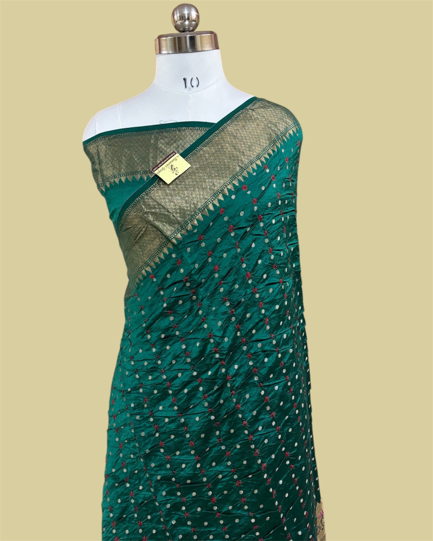 Dark Green Pure Chiniya Bhandej Silk - Banarasi Saree