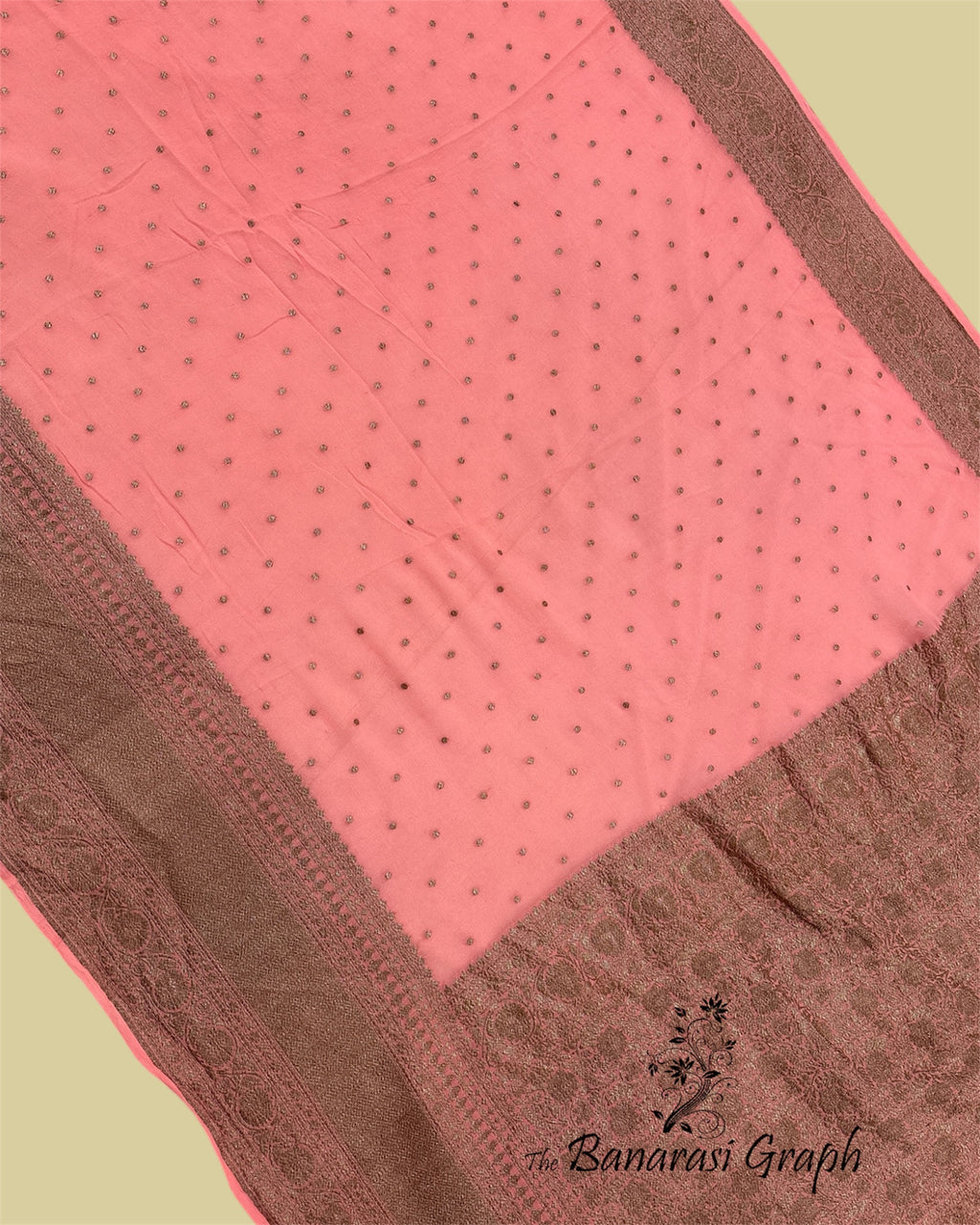 Peach Khaddi Georgette Antique Zari - Pure Banarasi Saree
