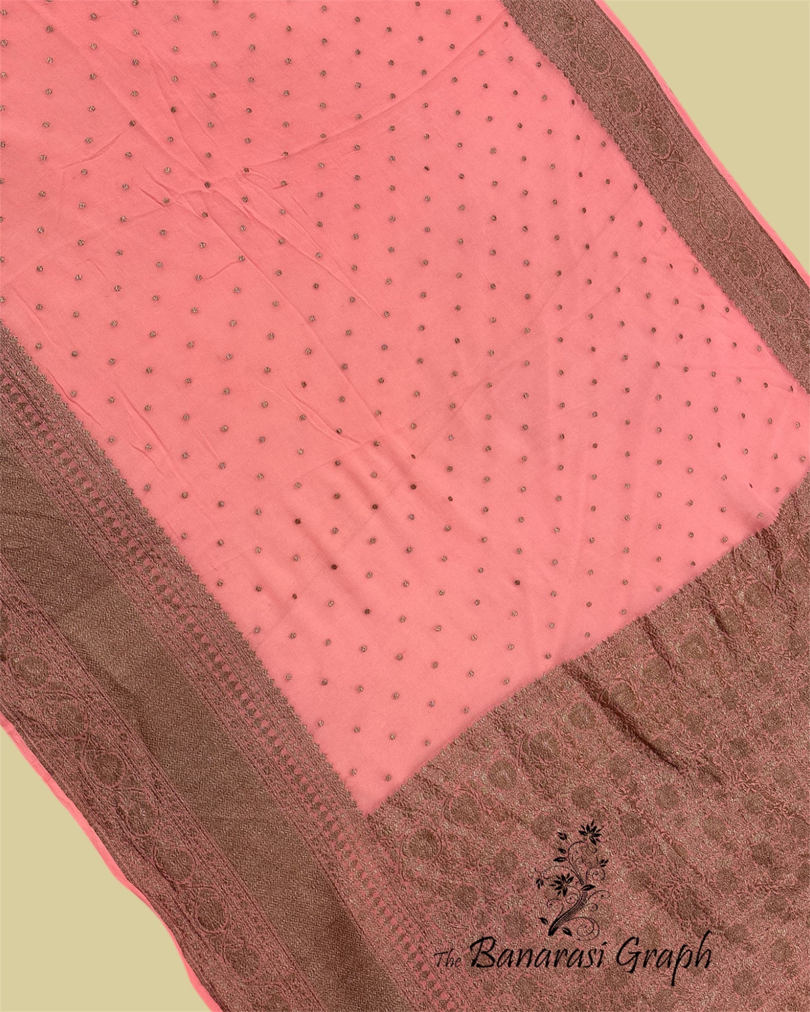 Peach Khaddi Georgette Antique Zari - Pure Banarasi Saree
