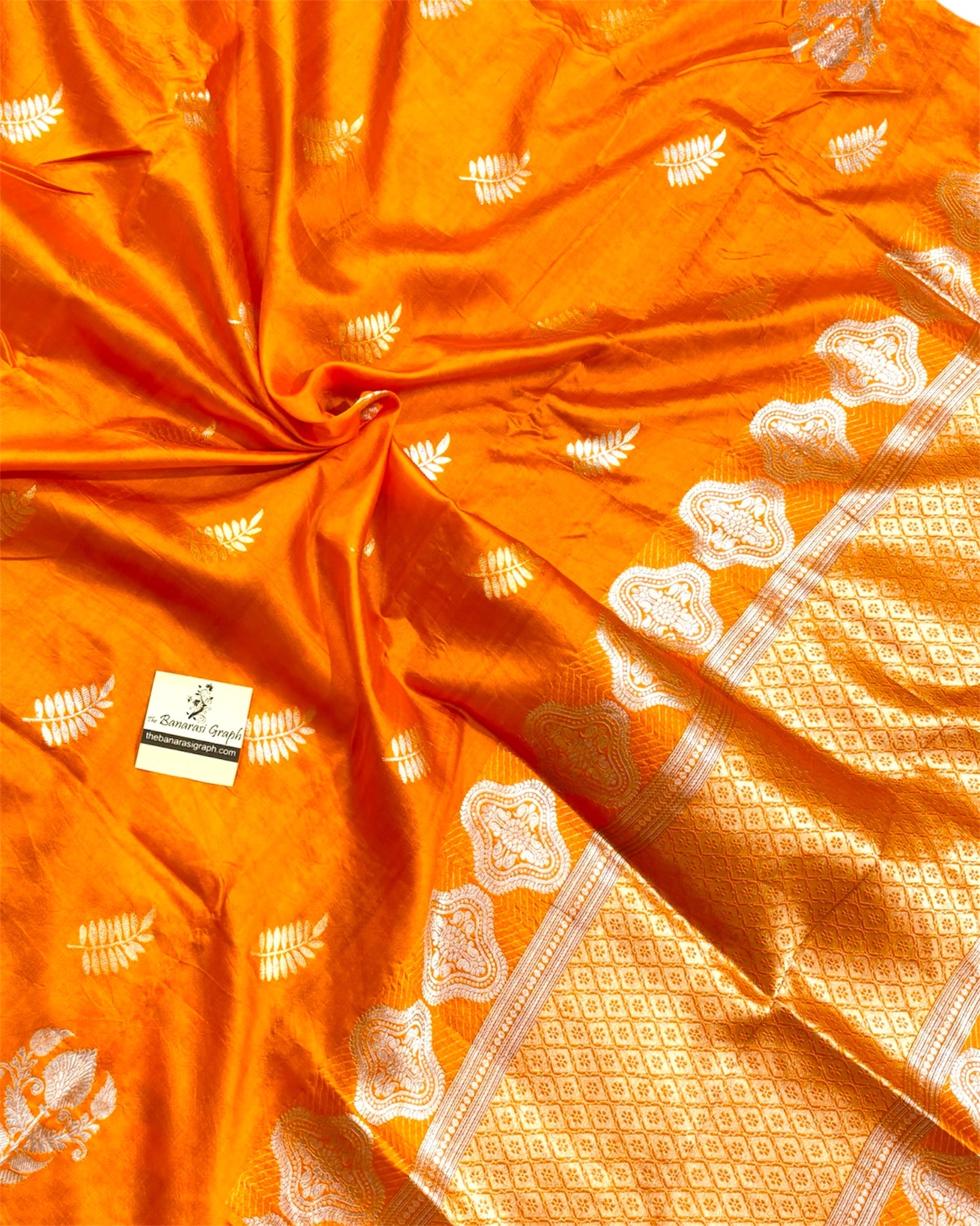 Orange Pure Raw Mango Handloom Silk - Kadhua Motifs Sona Rupa Banarasi saree