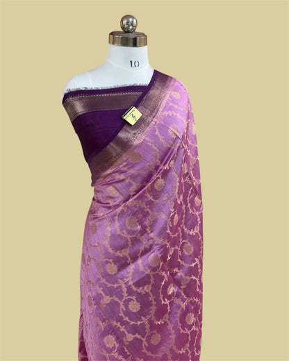 Pink Pure Chiniya Silk - All Over Jaal Work Banarasi Saree