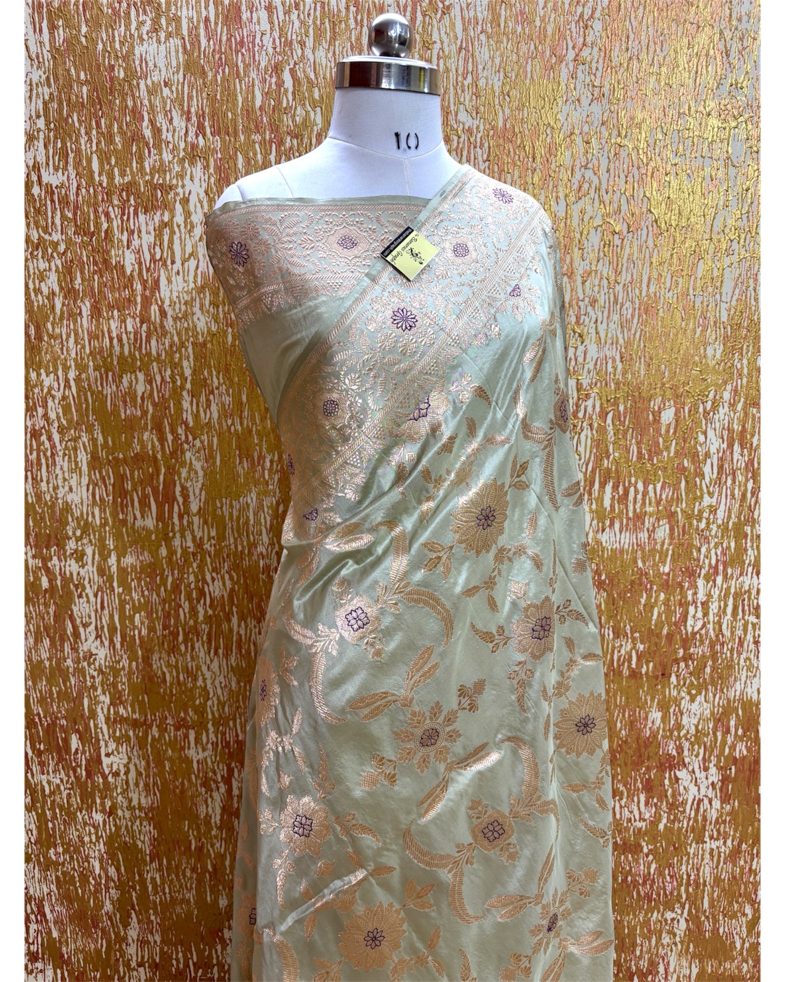 Pista Pure Katan Handloom - All Over Jaal Work Kadhua Motifs with Meenakari Banarasi Saree