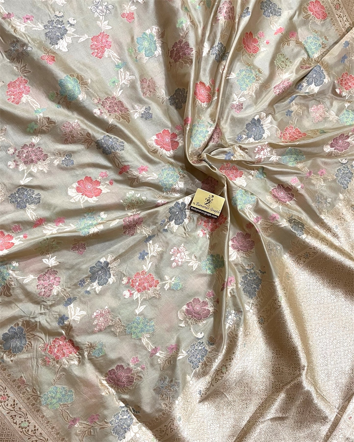 Tussar Pure Katan Handloom Silk - All Over Jaal Work with Meenakari Banarasi Saree