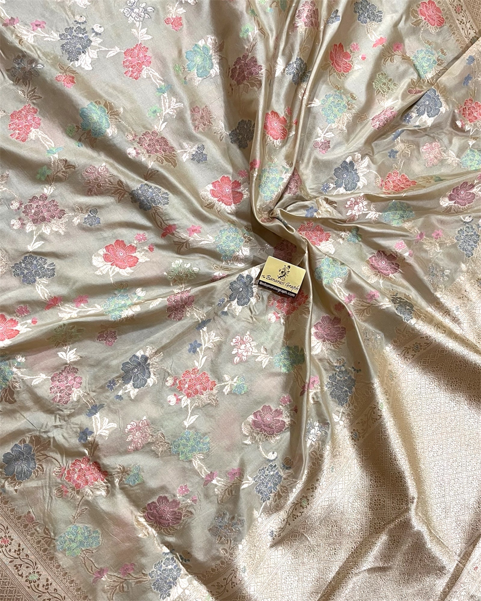 Tussar Pure Katan Handloom Silk - All Over Jaal Work with Meenakari Banarasi Saree