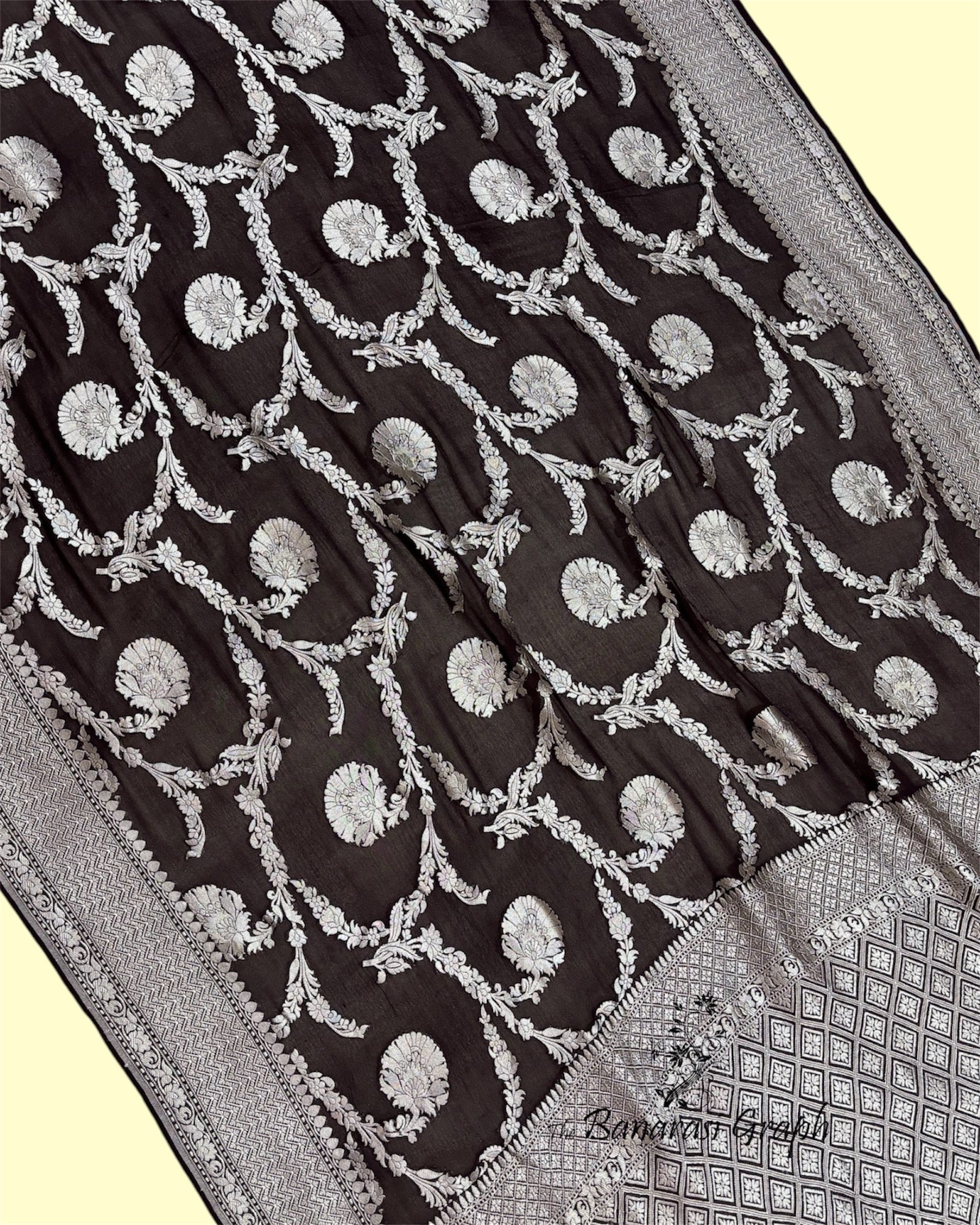 Khaddi Georgette Water Zari - All Over Jaal Work Pure Banarasi Saree