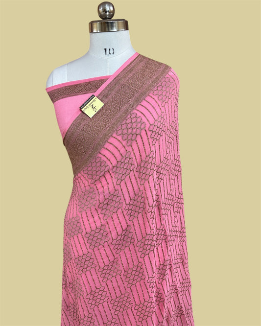 Pink Pure Khaddi Georgette Antique Zari - Banarasi Saree