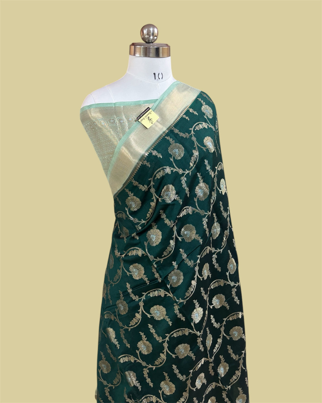 Dark Green Pure Chiniya Silk - All Over Jaal Work Banarasi saree