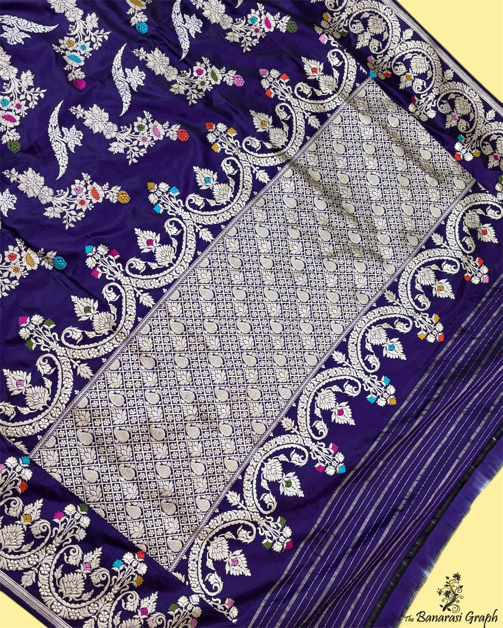 Blue Pure Katan Handloom Silk - All Over Kadhua Jaal Work Sona Rupa with Meenakari Banarasi Saree