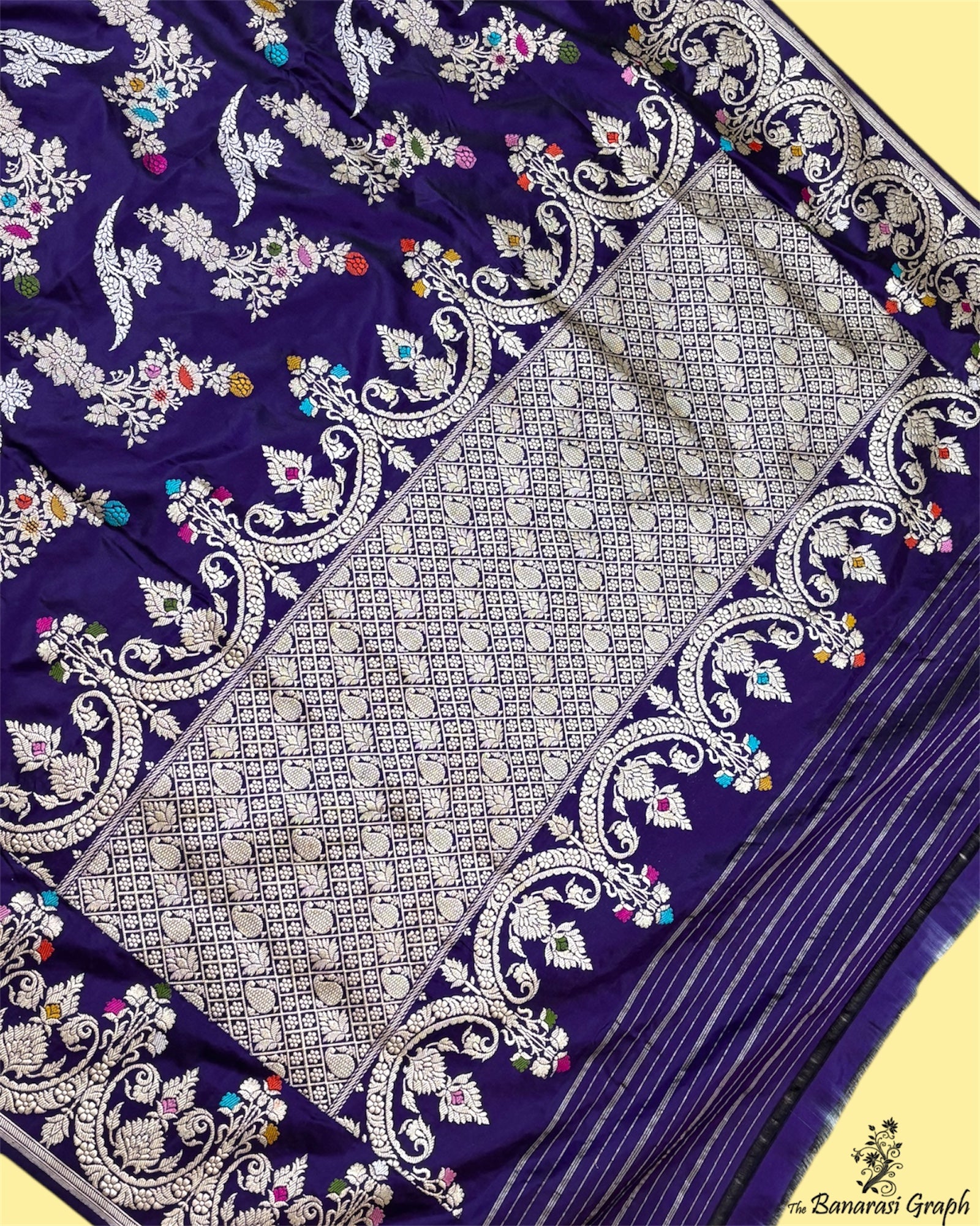Blue Pure Katan Handloom Silk - All Over Kadhua Jaal Work Sona Rupa with Meenakari Banarasi Saree