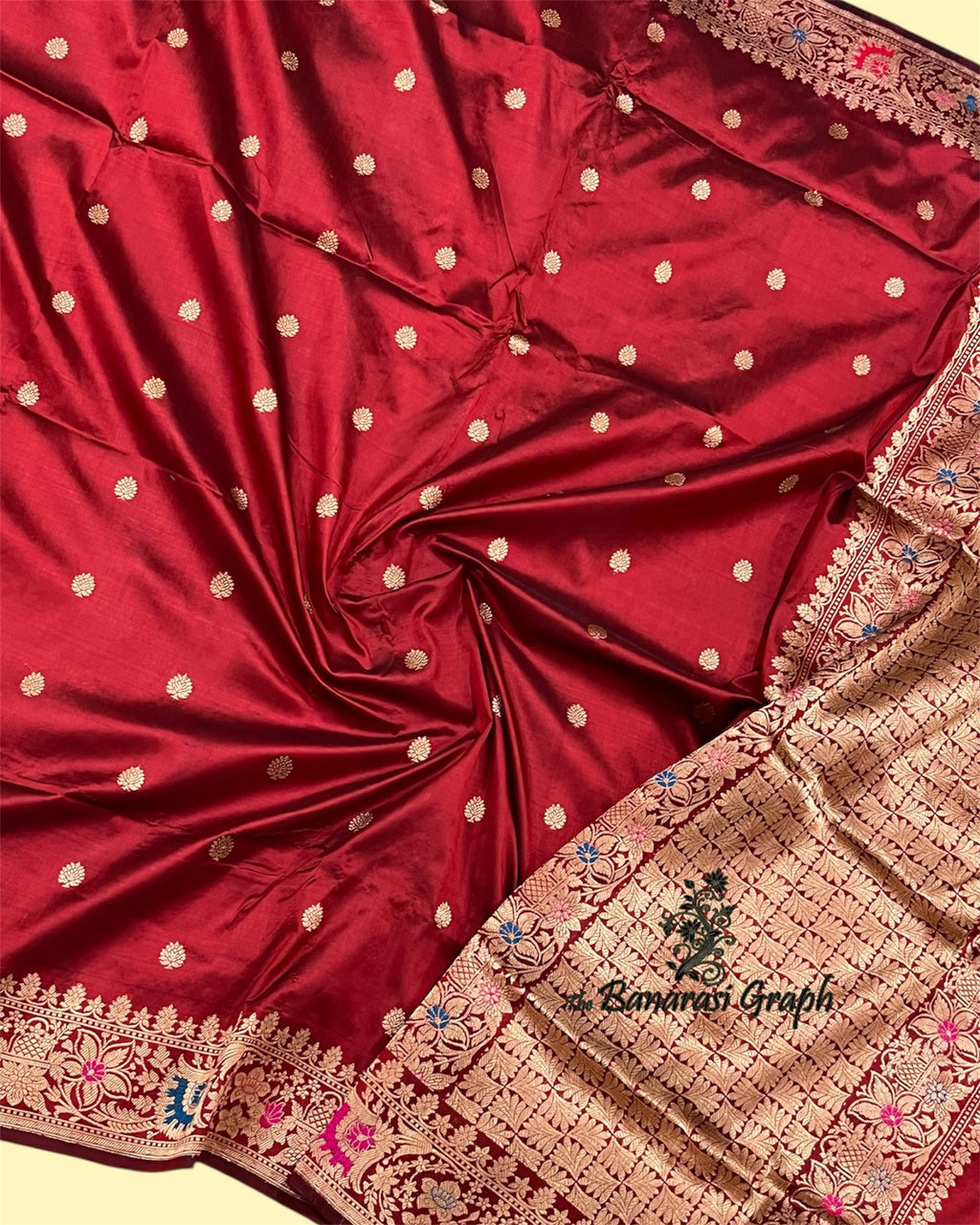 Maroon Pure Katan Handloom Silk - Kadhua Motifs with Meenakari Banarasi Saree