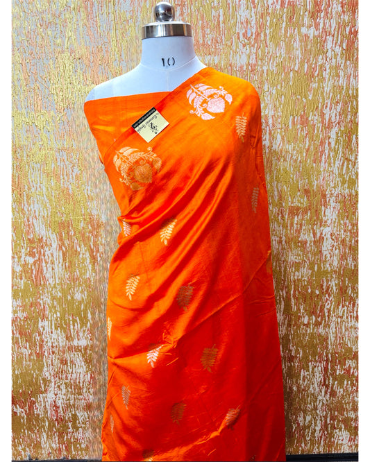 Orange Pure Raw Mango Handloom Silk - Kadhua Motifs Sona Rupa Banarasi saree