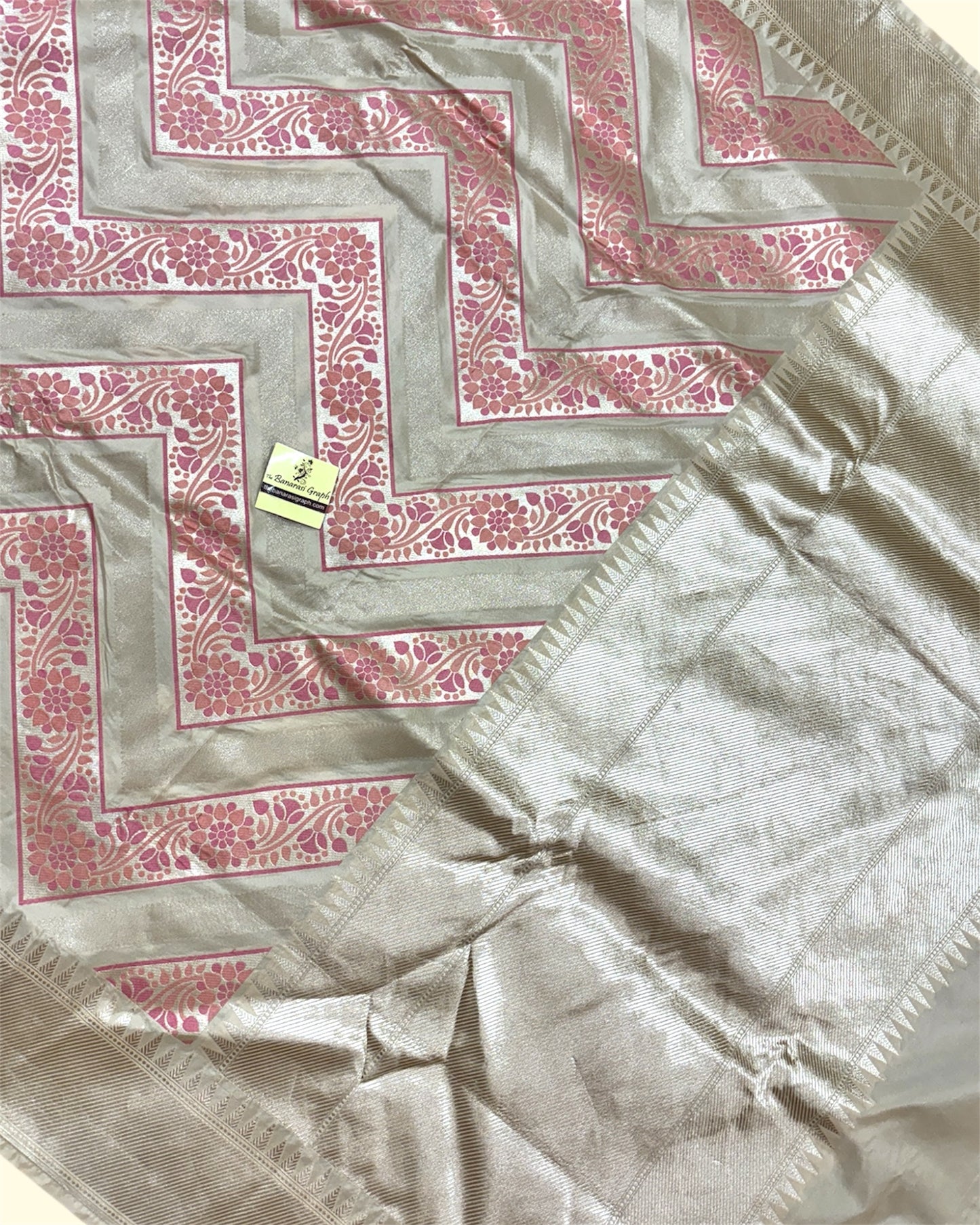 Tussar Pure Katan Handloom Silk - Zig Zag Jaal Work With Meenakari Banarasi Saree