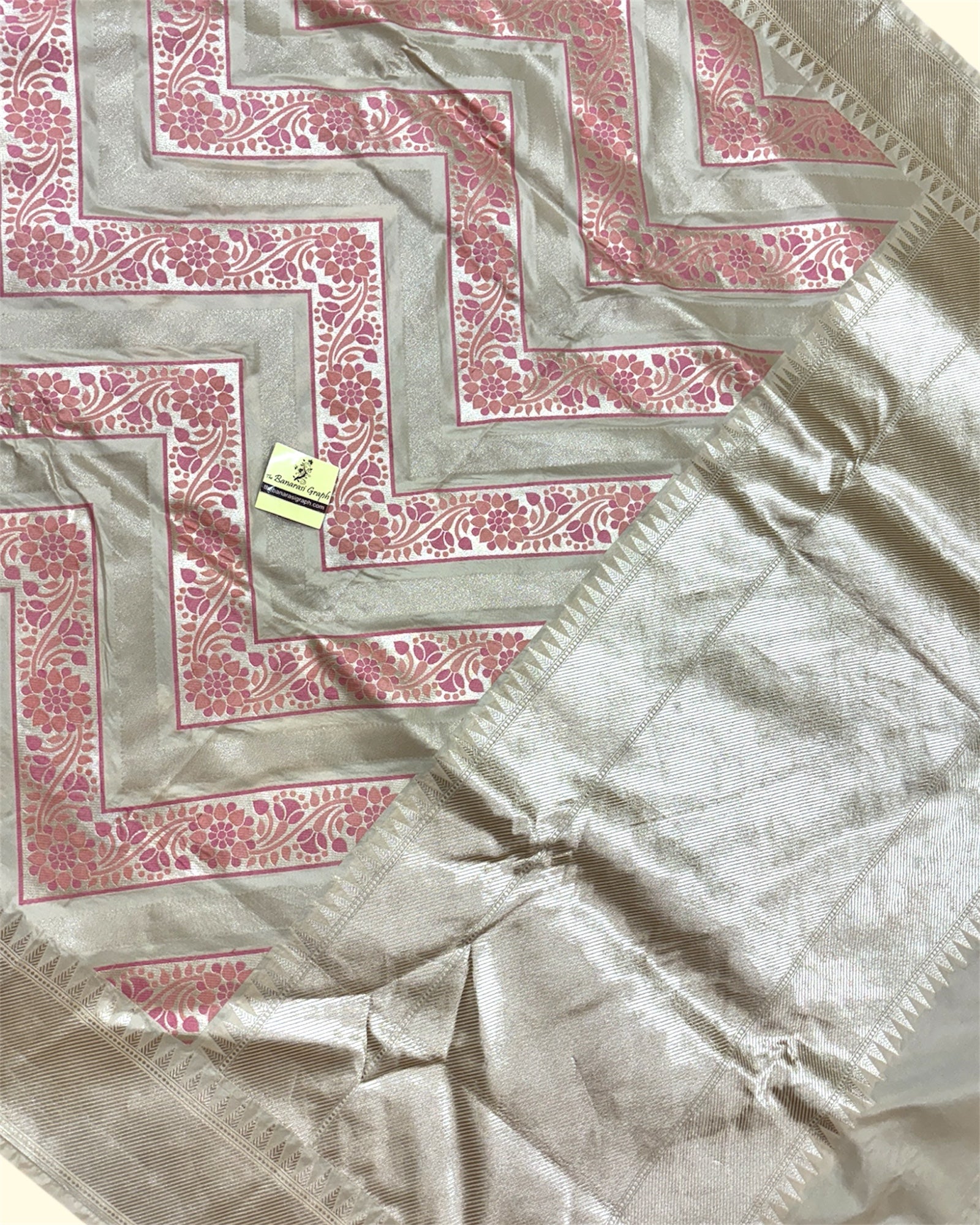 Tussar Pure Katan Handloom Silk - Zig Zag Jaal Work With Meenakari Banarasi Saree