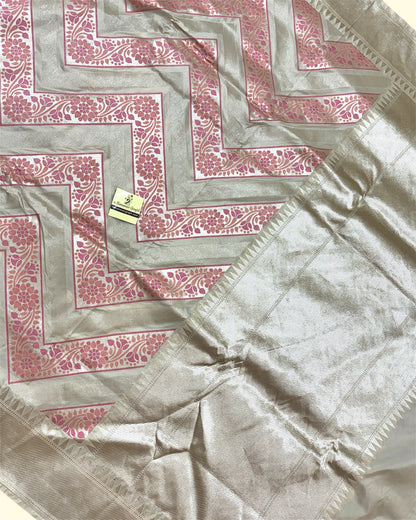 Tussar Pure Katan Handloom Silk - Zig Zag Jaal Work With Meenakari Banarasi Saree