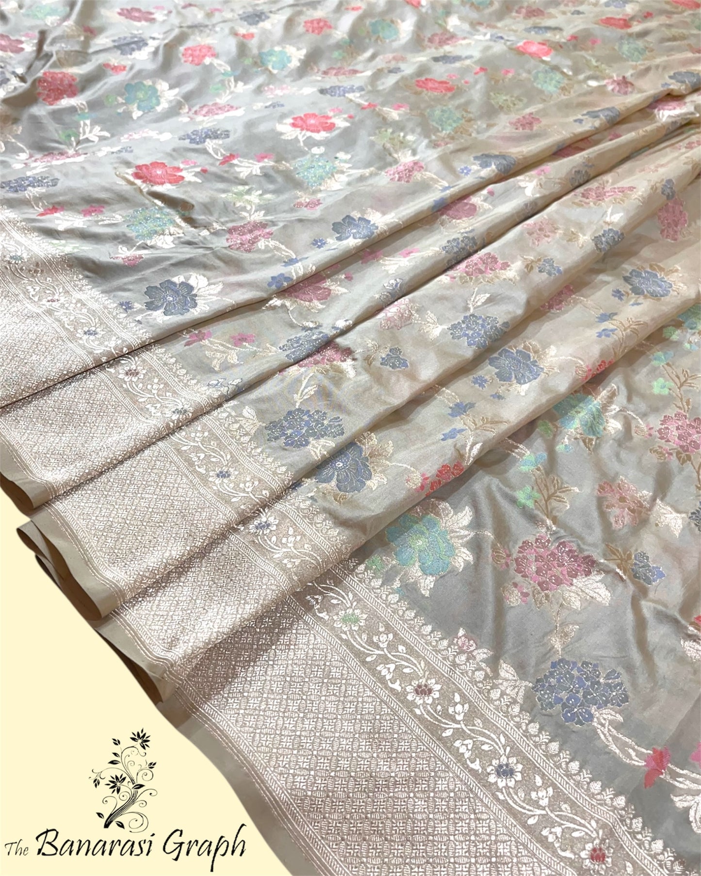 Tussar Pure Katan Handloom Silk - All Over Jaal Work with Meenakari Banarasi Saree