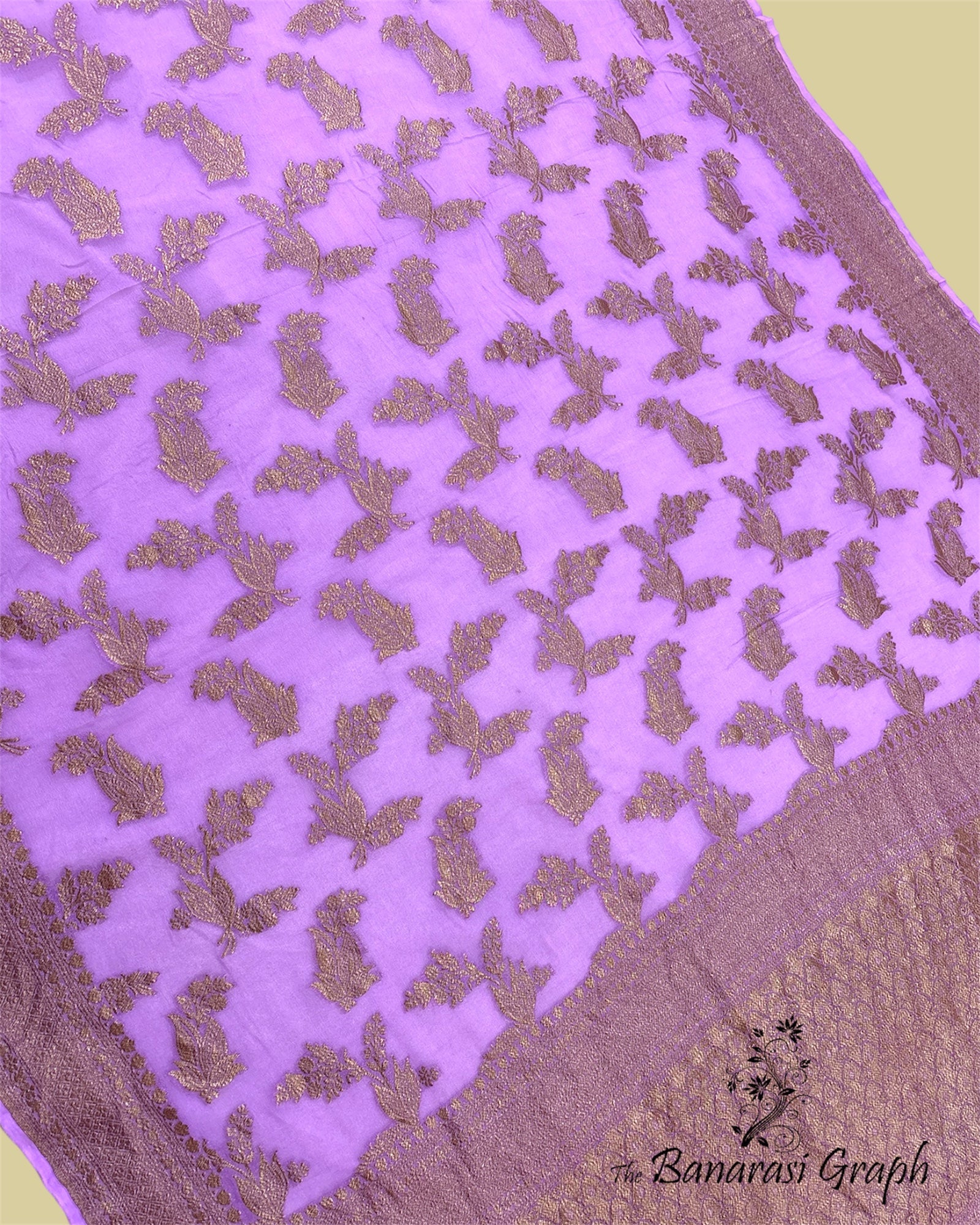 Purple Khaddi Georgette Antique Zari - All Over Jaal Work Pure Banarasi Saree