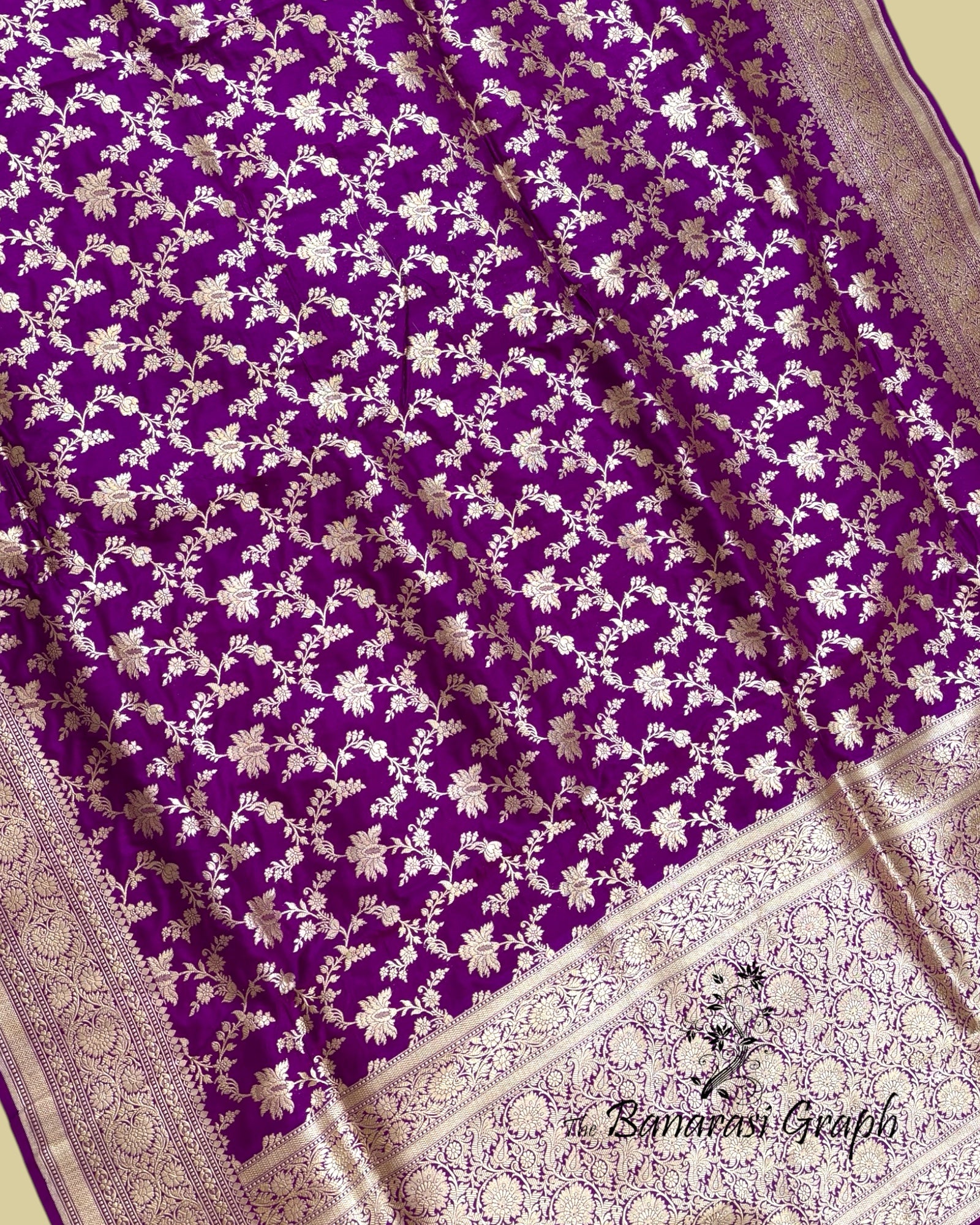 Magenta Pure Katan Handloom Silk - All Over Jaal Work Banarasi Saree