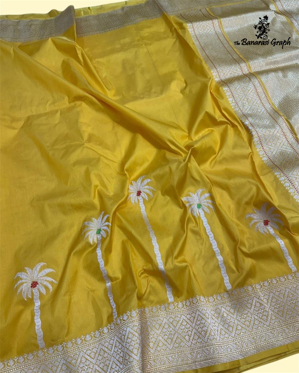 Yellow Pure Katan Handloom Silk - Kadhua Motifs with Meenakari Banarasi Saree