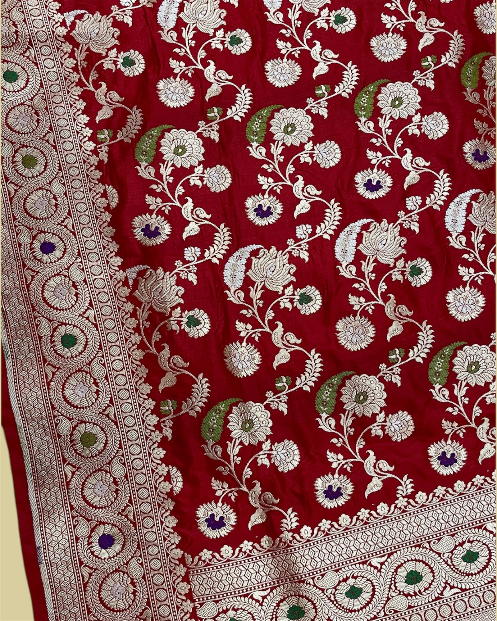 Red Pure Katan Handloom Silk - All Over Jaal Work With Tilfi Meenakari Banarasi Saree