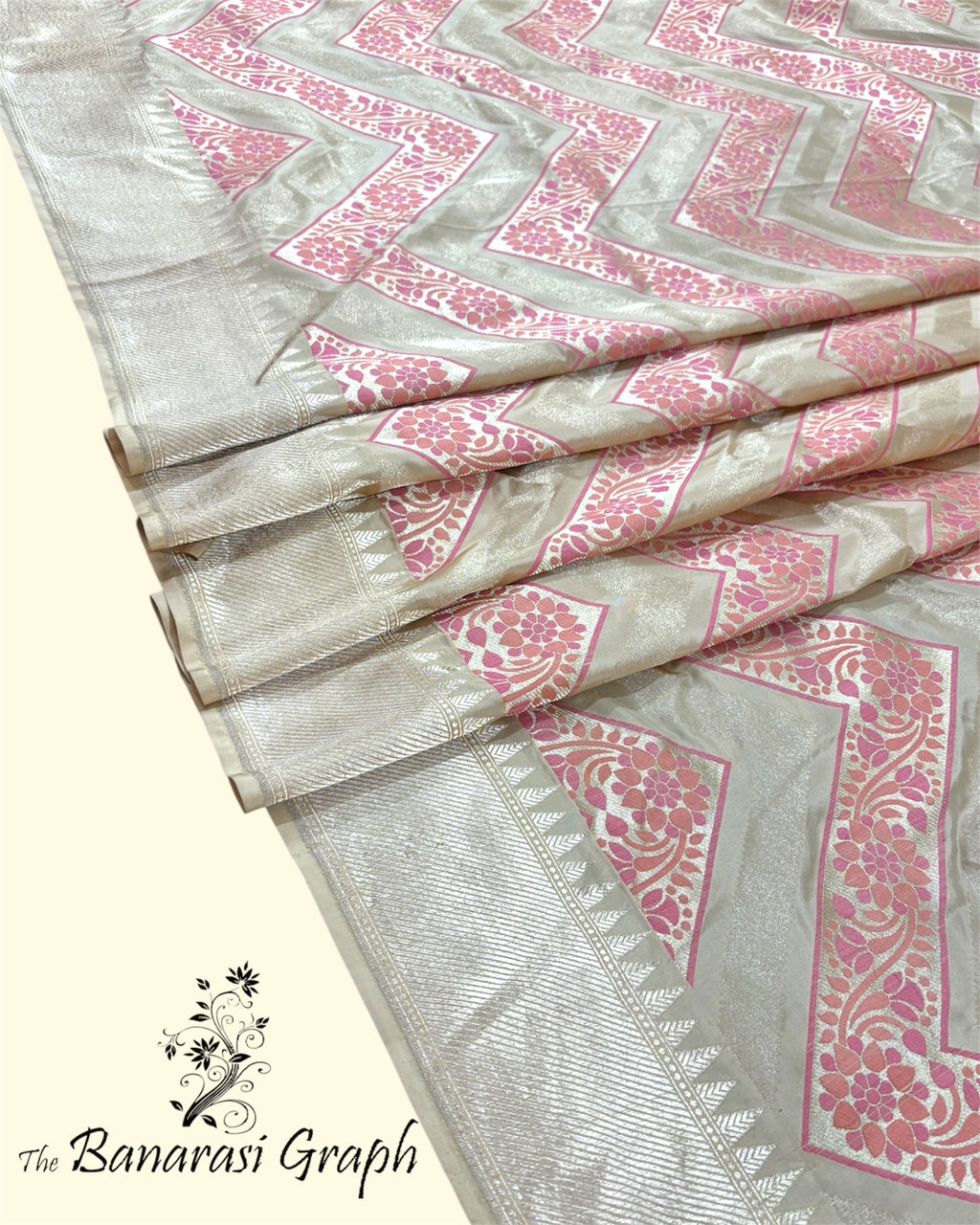 Tussar Pure Katan Handloom Silk - Zig Zag Jaal Work With Meenakari Banarasi Saree