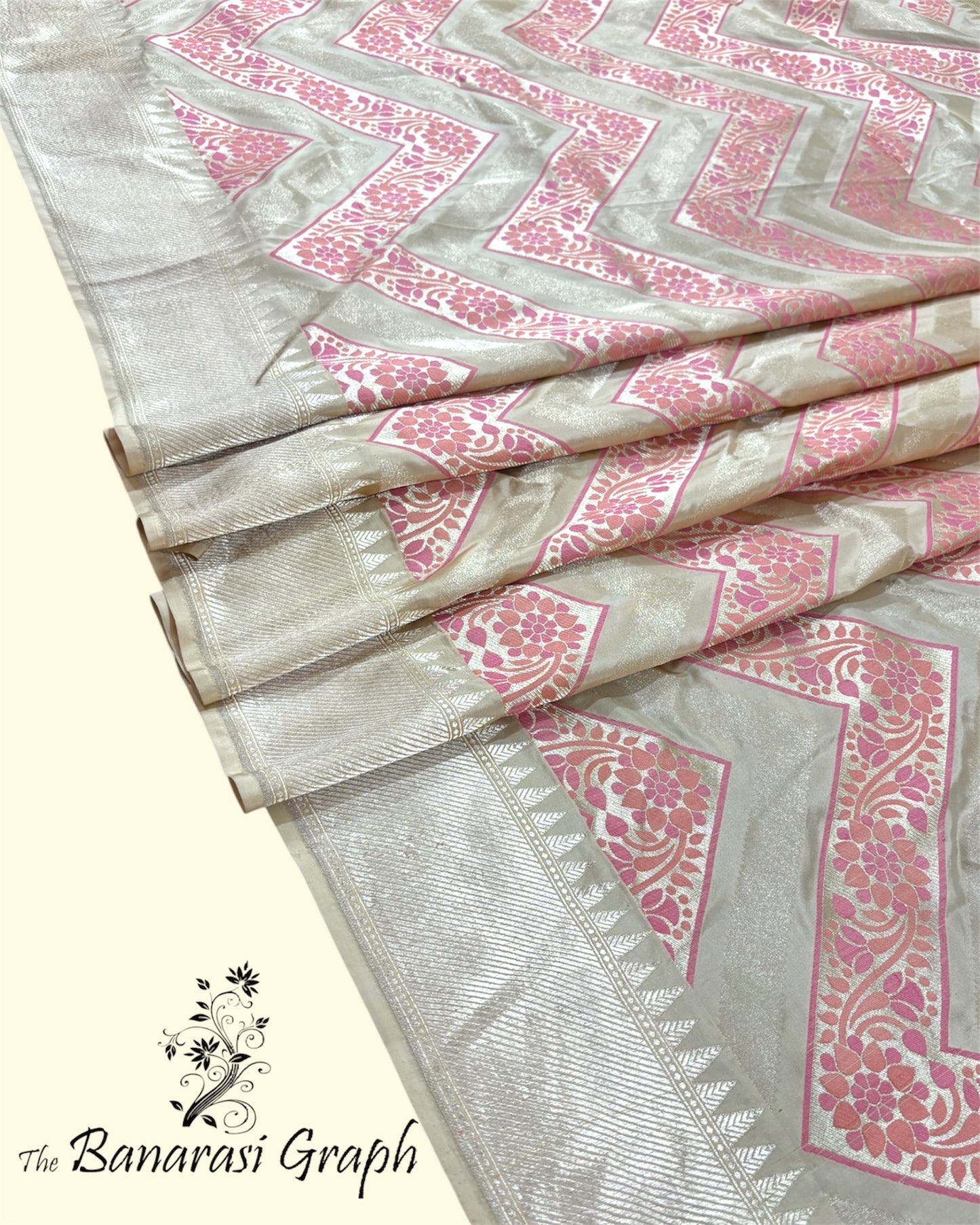 Tussar Pure Katan Handloom Silk - Zig Zag Jaal Work With Meenakari Banarasi Saree