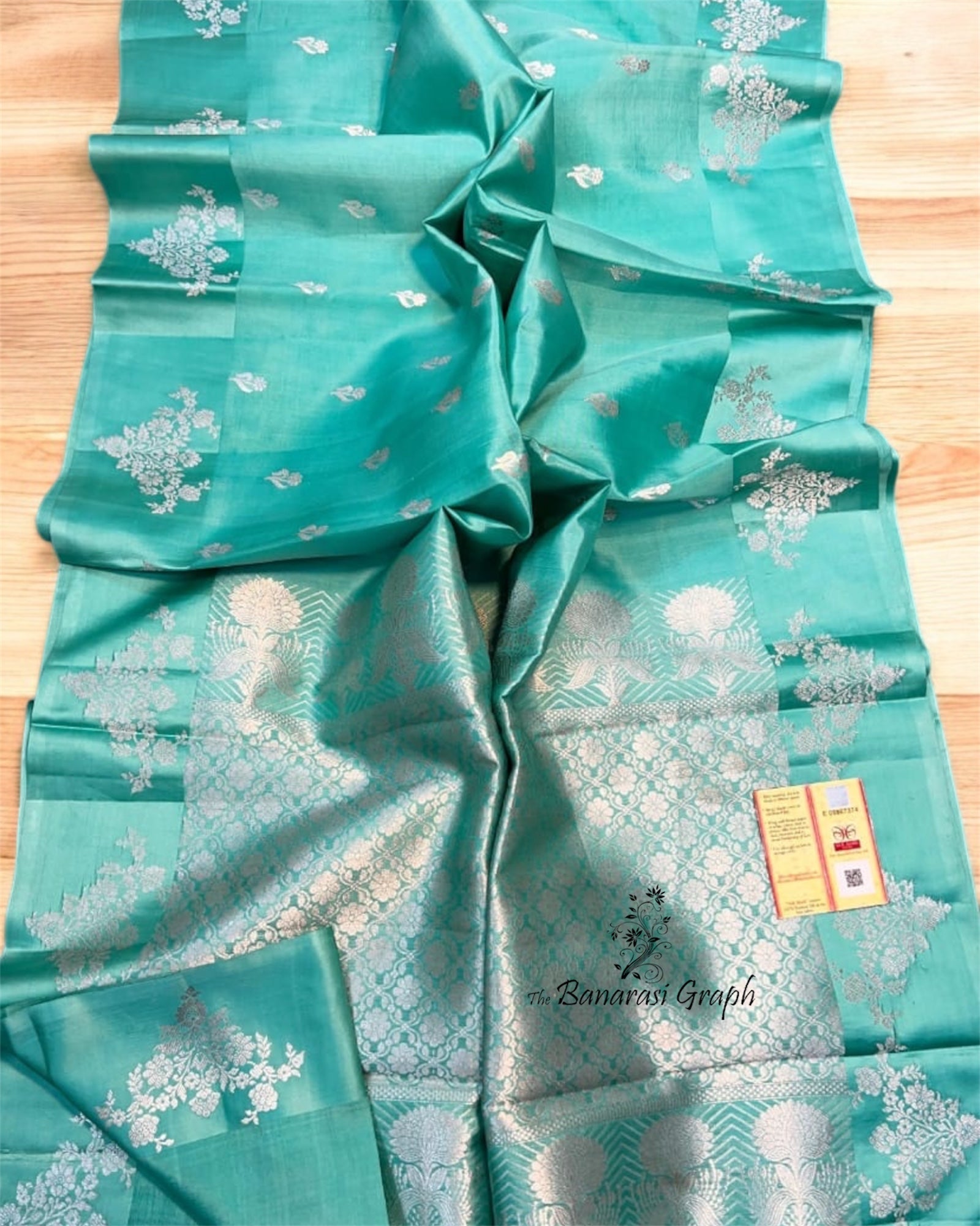 C Green Pure Raw Mango Handloom Silk - Banarasi Saree