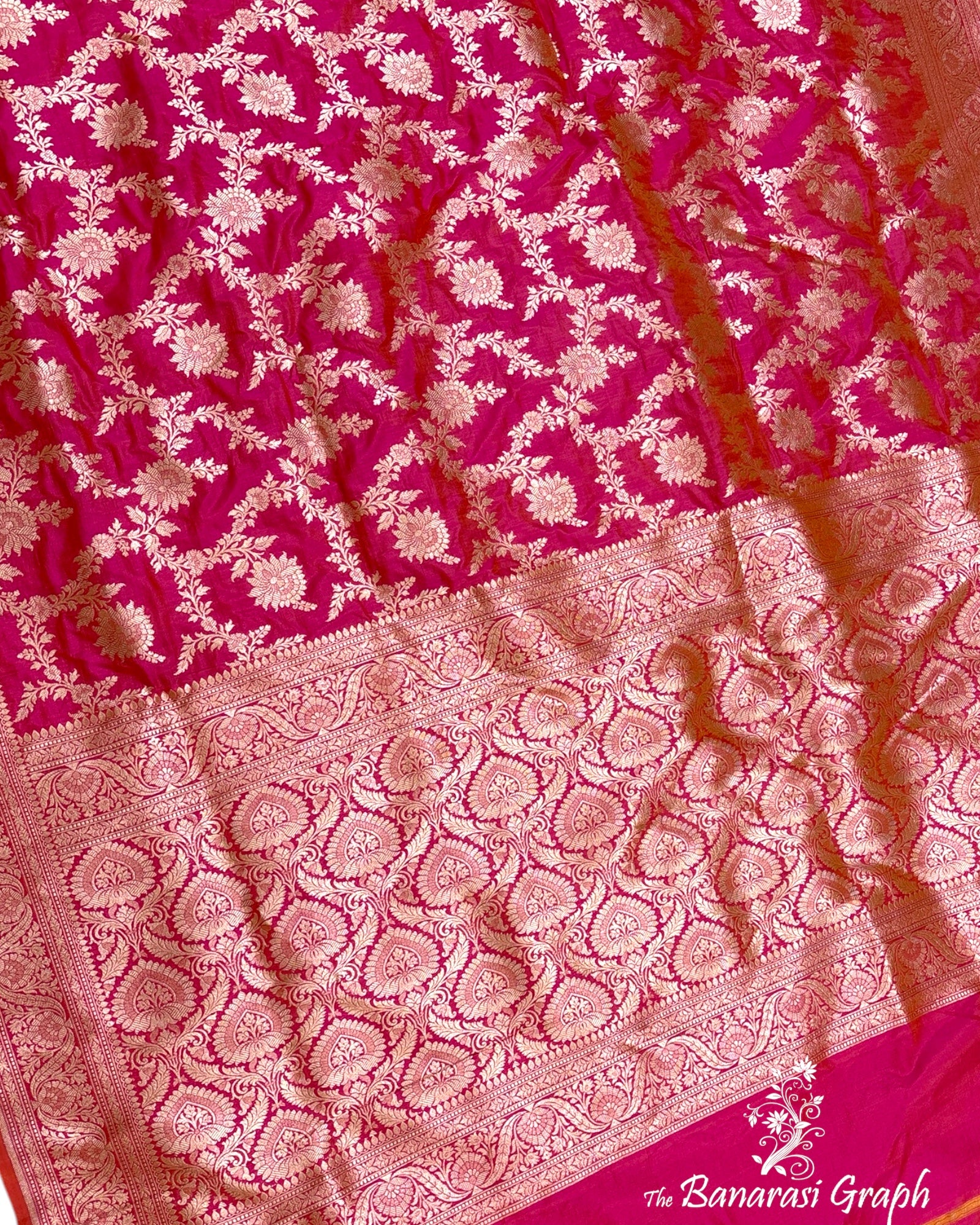 Shine Pink Pure Katan Handloom Silk - All Over Jaal Work Banarasi Saree