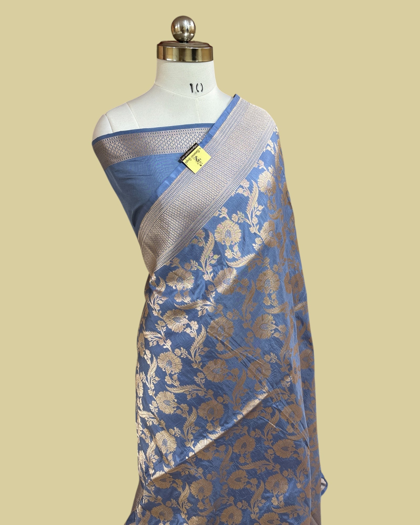 Grey Pure Katan Handloom Silk - All Over Jaal Work Banarasi Saree
