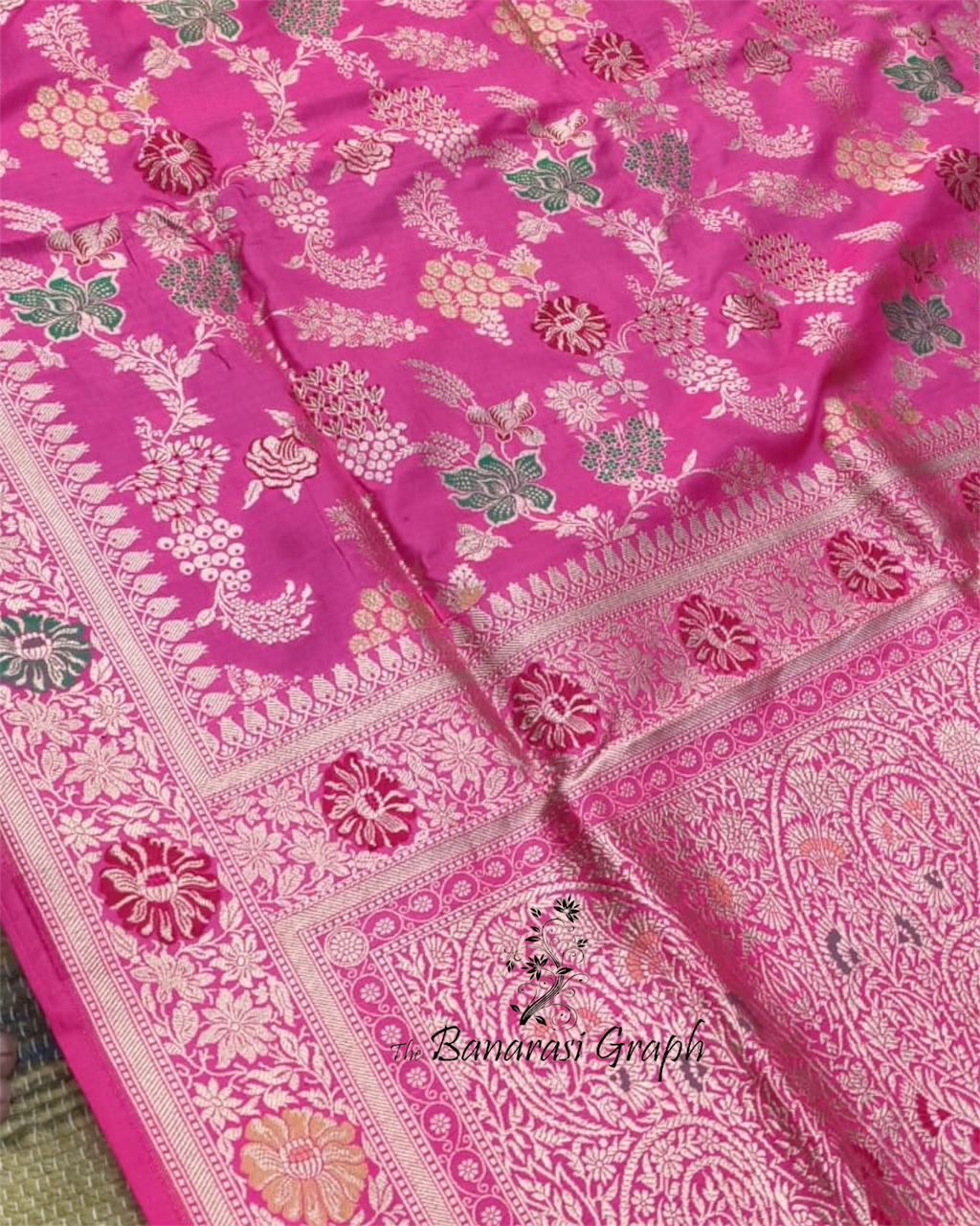Pink Pure Katan Handloom Silk - All Over Jaal Work with Meenakari Banarasi Saree