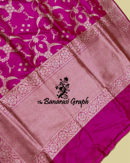 Shine Pink Pure Katan Handloom Kadhua Silk - All Over Jaal Work Banarasi Saree