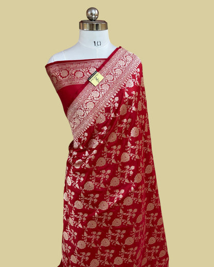 Red Pure Katan Uppada Handloom Silk - All Over Jaal Work Banarasi Saree