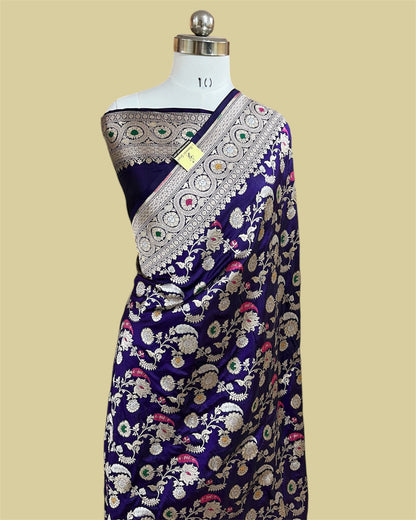 Purple Pure Katan Handloom Silk - All Over Jaal Work With Tilfi Meenakari Banarasi Saree