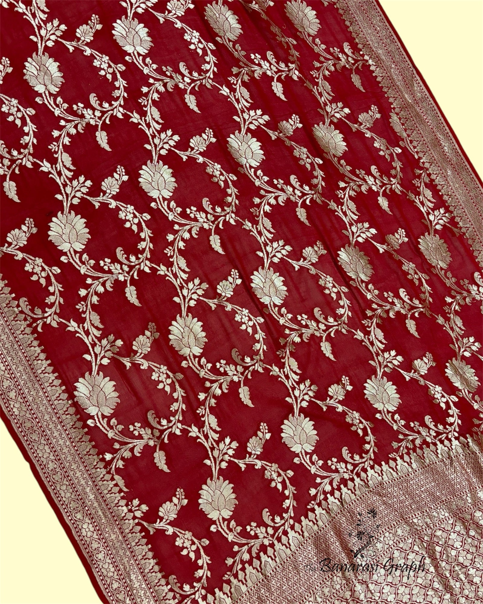 Khaddi Georgette Water Zari - All Over Jaal Work Pure Banarasi Saree