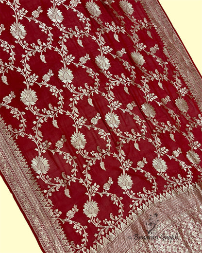 Pure Chiffon Georgette Water Zari Handloom - All Over Jaal Work Banarasi Saree