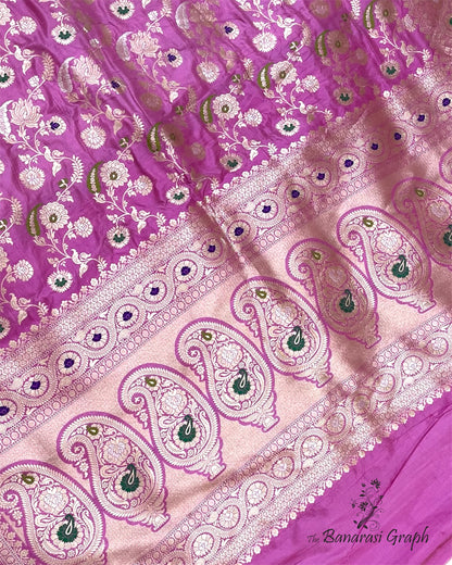 Pink Pure Katan Handloom Silk - All Over Jaal Work With Tilfi Meenakari Banarasi Saree